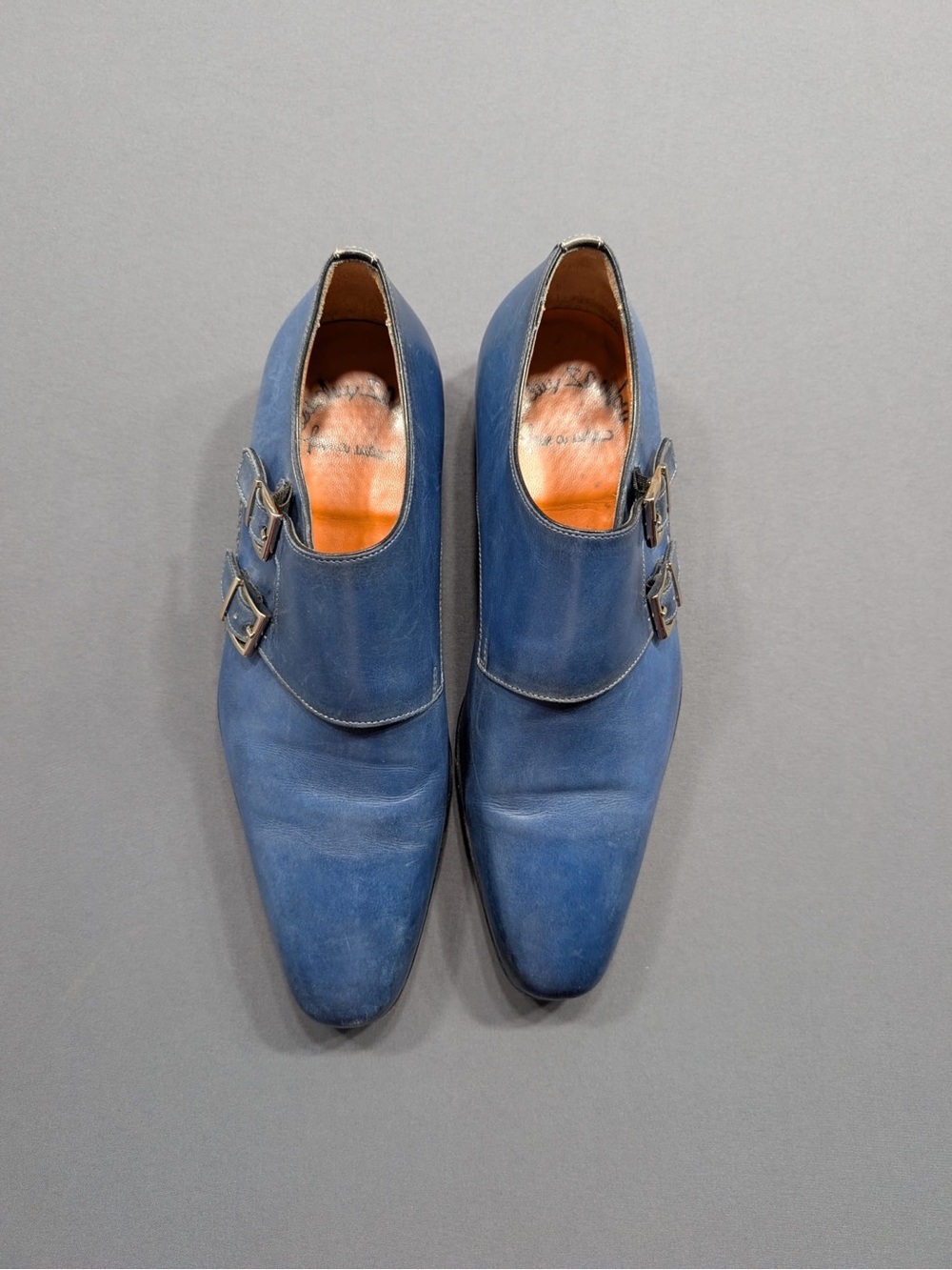 Santoni Blue Double Monk Strap Leather Shoes